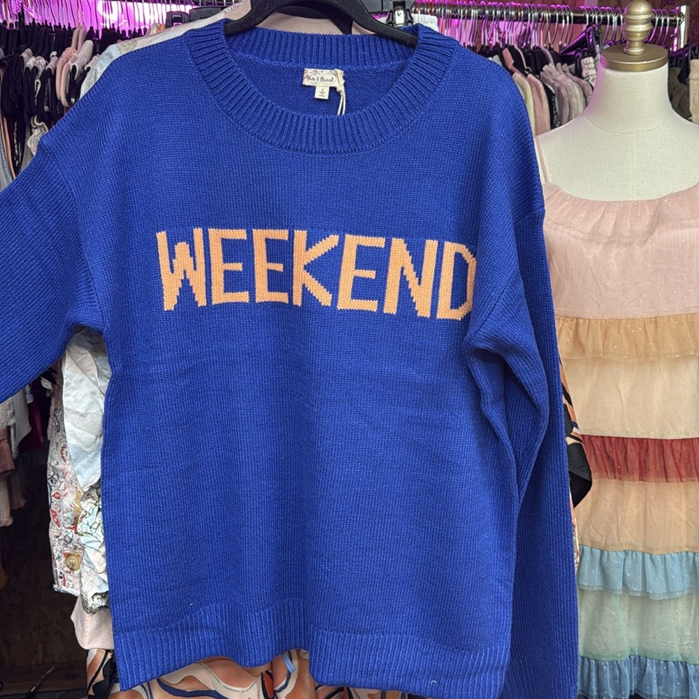 883. Hem & Thread Cobalt Blue Weekend Crew Neck Sweater Pullover New Item NWT - Picture 5 of 7